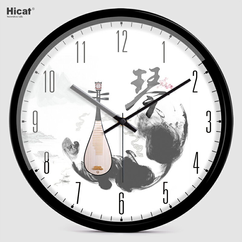 HICAT琴棋書畫新中式掛鐘創意簡約中國風時尚客廳臥室靜音時鐘表