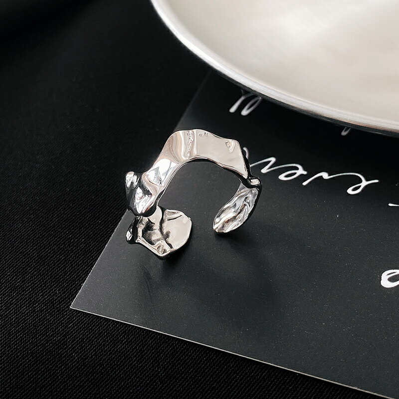 925純銀異性寬面戒指女復古冷淡風食指戒男潮個性朋克嘻哈指環 1