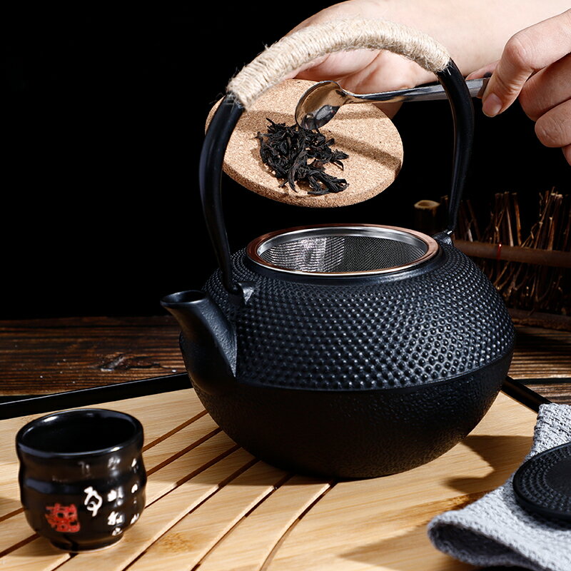 仿日本鐵壺1.2L小丁鑄鐵茶壺氧化內膽生鐵壺茶具茶壺南部鐵器水壺