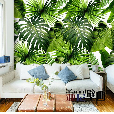 客廳電視背景墻裝飾壁紙北歐墻紙墻布熱帶雨林植物壁畫3d立體壁布 3