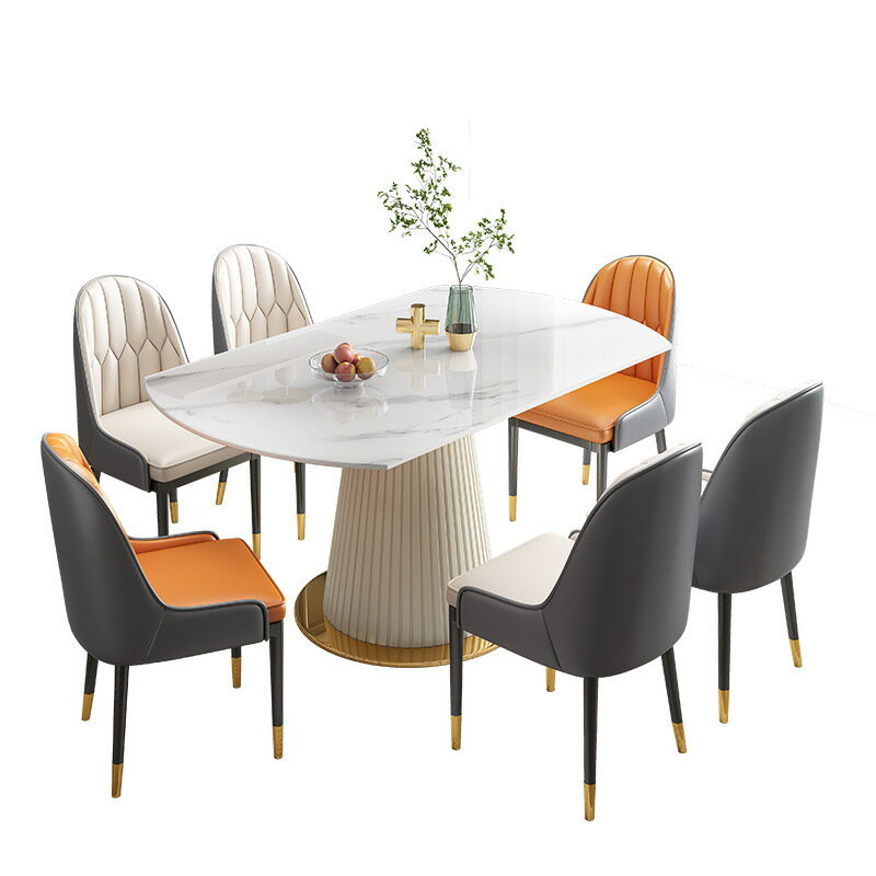 【免運】美雅閣| 輕奢巖板餐桌椅組合現代簡約圓形多功能可折疊伸縮兩用小戶型飯桌