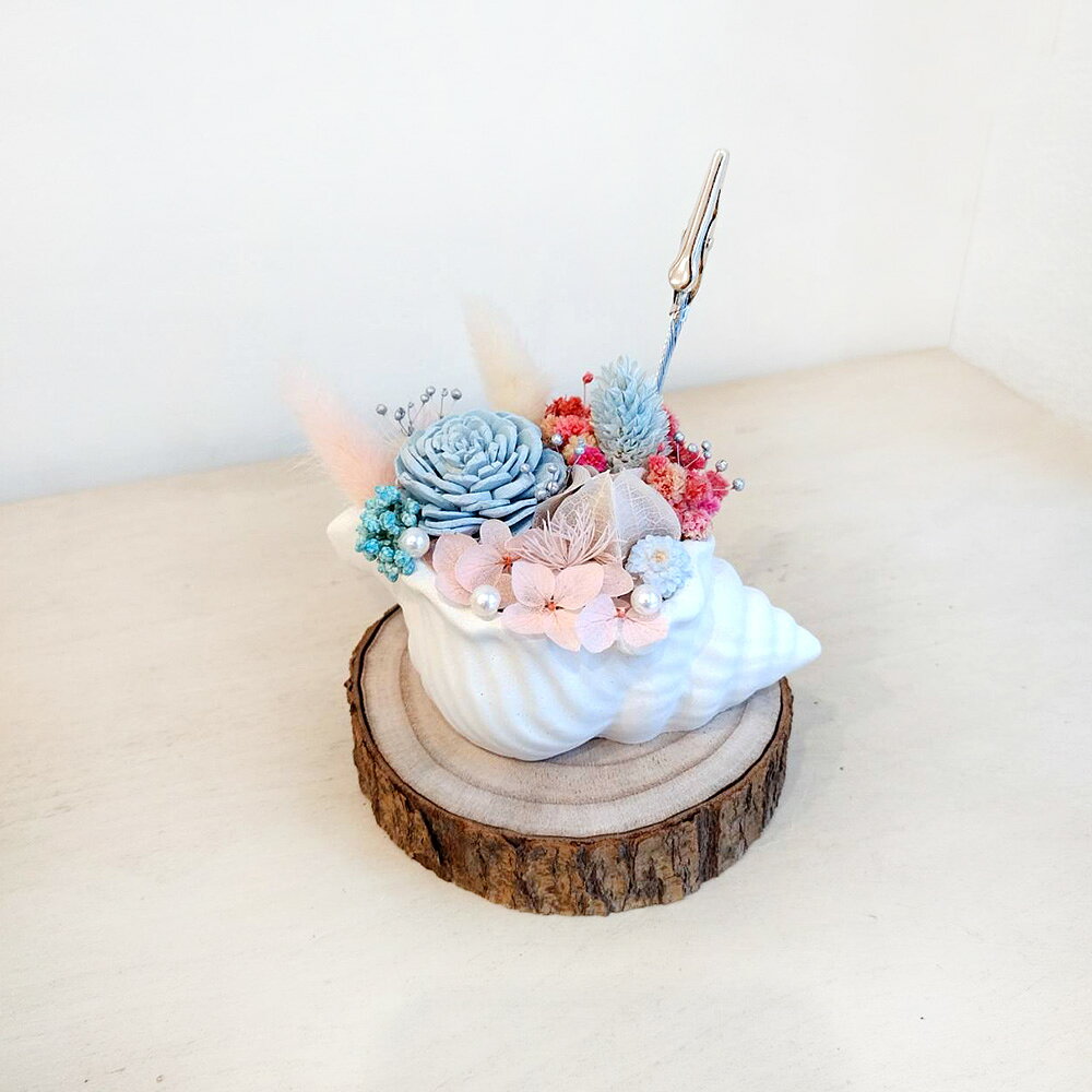 萩蒔花花藝x覓品竹北手作店-乾燥花x永生花創作花盆/海螺造型花器-藍色-附照片夾 3