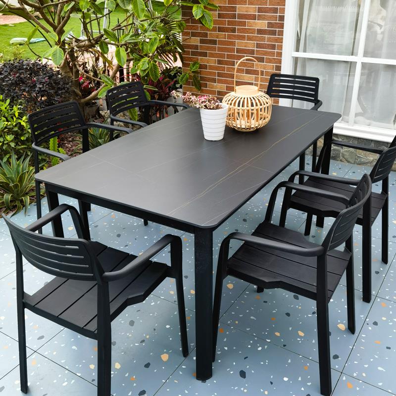 開發票 超低價 戶外休閒桌 戶外庭院巖板桌椅耐曬防水露天茶桌陽臺花園桌椅別墅室外休閑桌椅 快速出貨