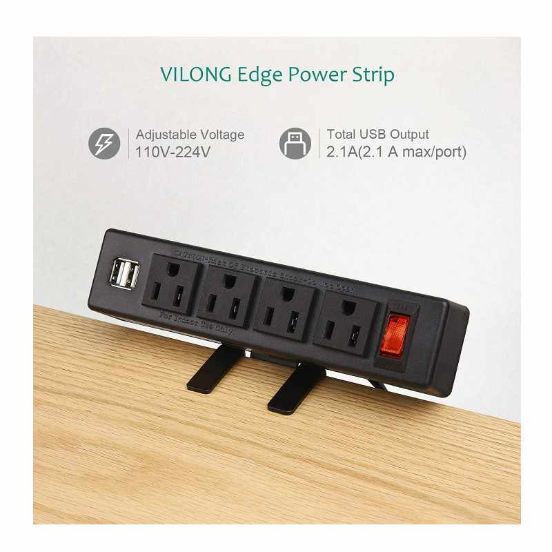抬頭式延長線 6.5尺 4插2USB Desk Edge Power Strip 黑 灰 白  2美國直購 