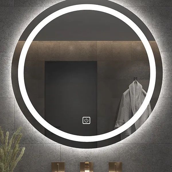 圓形鏡子掛墻智能浴室鏡衛生間帶燈led觸摸屏感應防霧防爆磨砂鏡