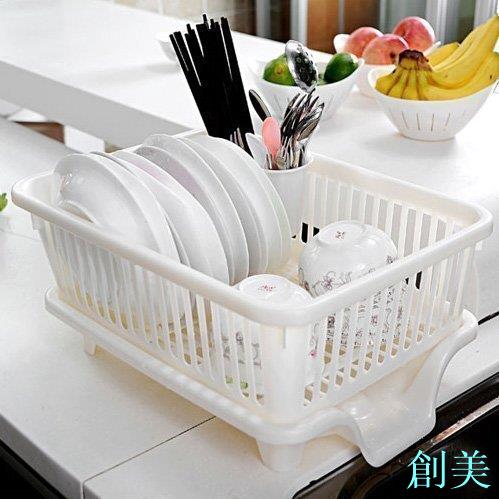 日本進口廚房收納架收納盒碗碟餐具瀝水架碗架水槽瀝水家用多功能-創美