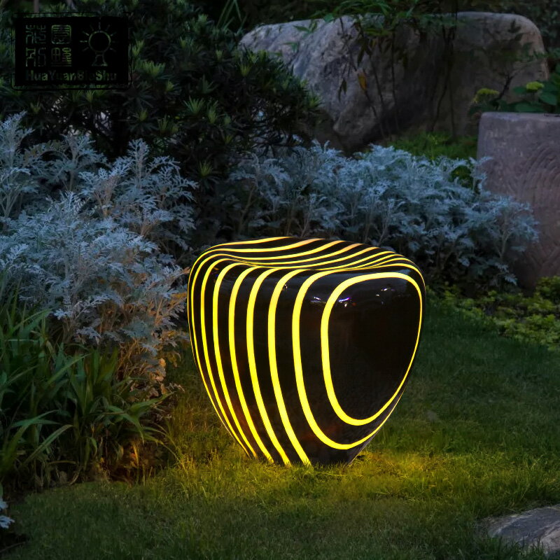 草坪燈變色景觀庭院燈防水戶外樹脂仿石頭燈花園別墅燈飾 0