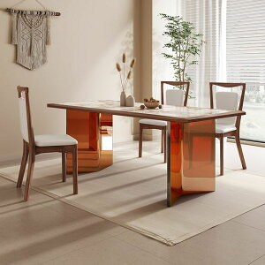 亞克力巖板餐桌輕奢極簡餐椅小戶型現代簡約長方形懸浮桌椅組合