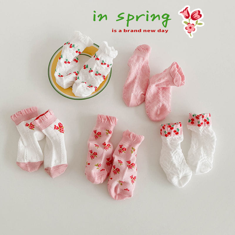 韓國新款網眼兒童襪組 櫻桃果醬