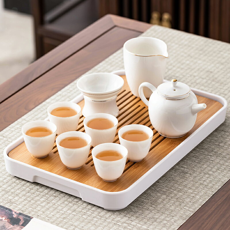 白瓷茶具小套羊脂玉功夫茶蓋碗辦公室會客茶壺套裝茶杯泡茶器家用