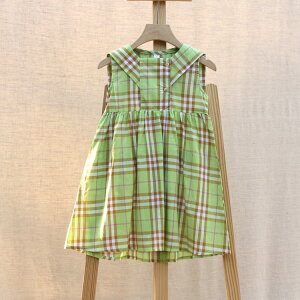 羅系列130/150夏裝 品牌童裝折扣/女童薄款純棉連衣裙子CN59綠