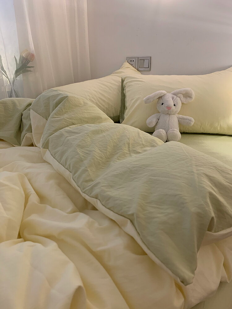 超柔軟糯水洗棉四件套奶綠色床單床笠款宿舍被套三件套非純棉全棉
