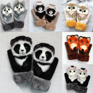 女士冬季動物兔毛手套卡通可愛加絨加厚保暖韓版毛絨手套