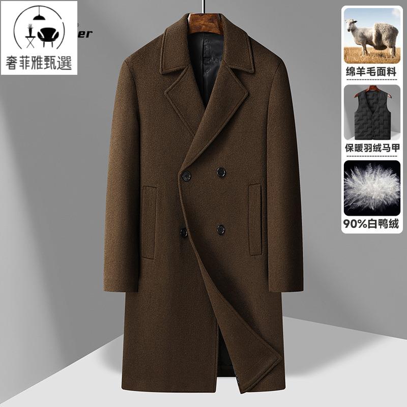 快速出貨/秋冬含羊絨羊毛雙排扣長款毛呢大衣男士加厚羊毛呢子大衣外套