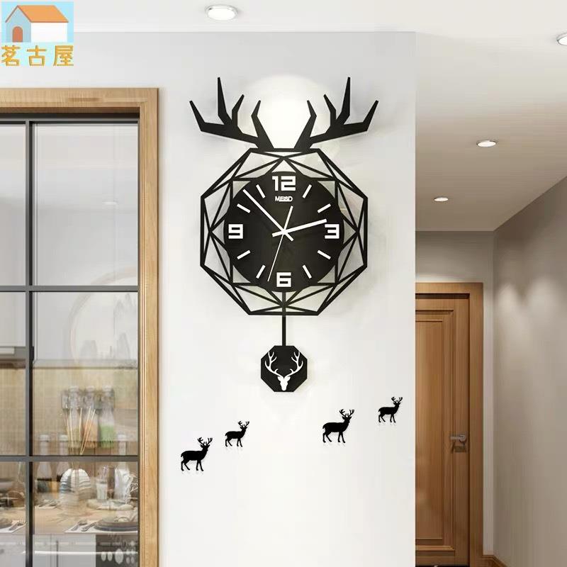北歐鹿頭掛牆鐘錶掛鐘客廳現代簡約創意時尚家用時鐘