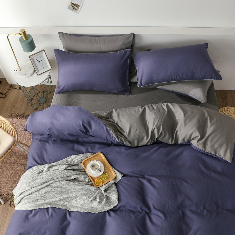 簡約純色床包四件組 單人雙人加大雙人床包四件組 床包組被單組床單組薄被套枕頭套枕套被單4件組素色 煙熏紫