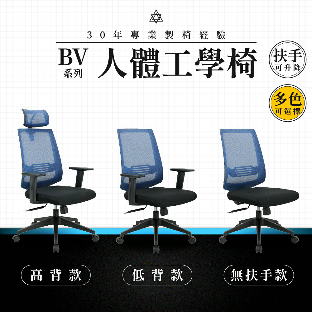 【專業辦公椅】人體工學椅-BV系列｜多款多色 扶手升降 彈性網布 會議椅 工作椅 電腦椅 台灣品牌