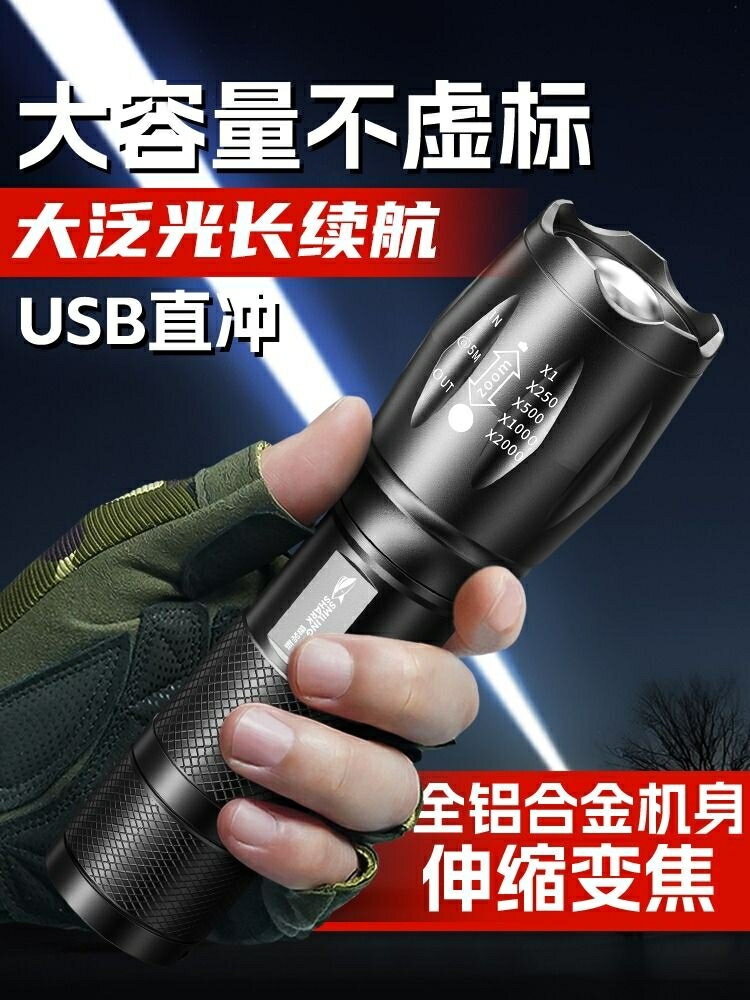 微笑鯊手電筒強光可充電超亮小型迷你便攜家用耐用氙氣led燈遠射