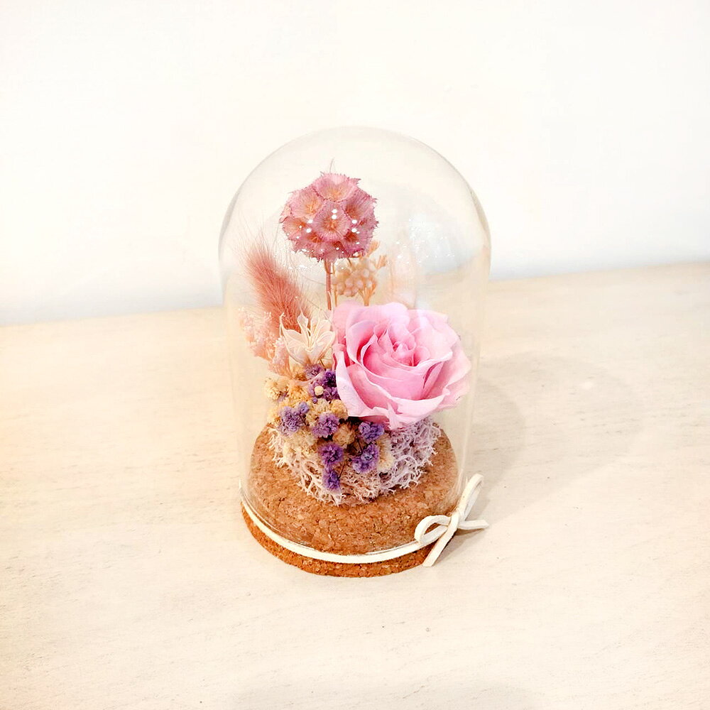 萩蒔花花藝x覓品竹北手作店-乾燥花x永生花創作橢圓玻璃花盅-粉紫色玫瑰 2