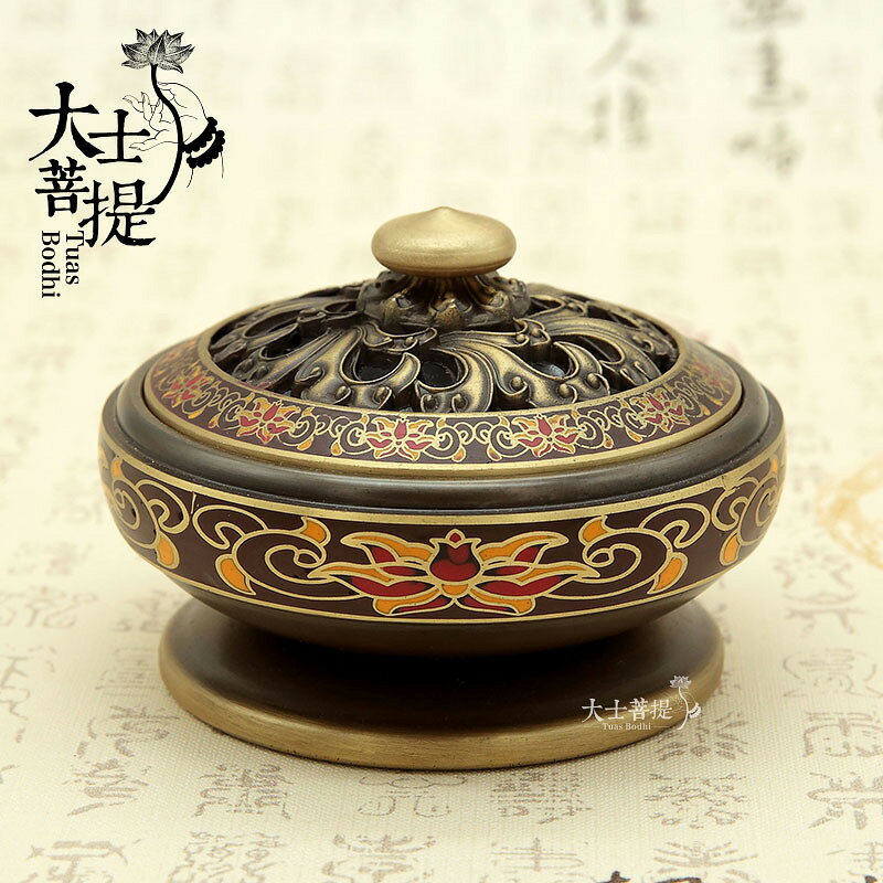 臺灣純銅琺瑯彩檀香爐仿古盤香景泰藍蓮花薰香爐佛堂用品包郵