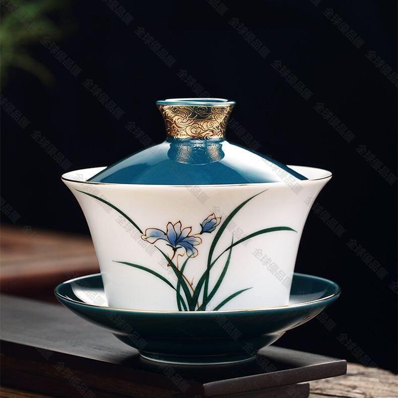 【全球優品匯】手繪蓋碗茶杯大號家用陶瓷功夫茶具八寶茶碗三才蓋碗泡茶碗敬茶碗