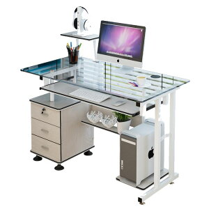 【免運】可開發票 鋼化玻璃電腦桌一體出租屋環保實木電腦桌臺式家用移動書房寫字桌