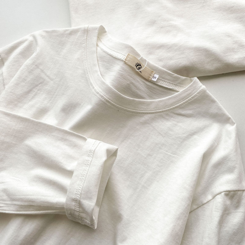100%純棉白色長袖t恤女新款秋冬季寬松內搭上衣百搭打底衫
