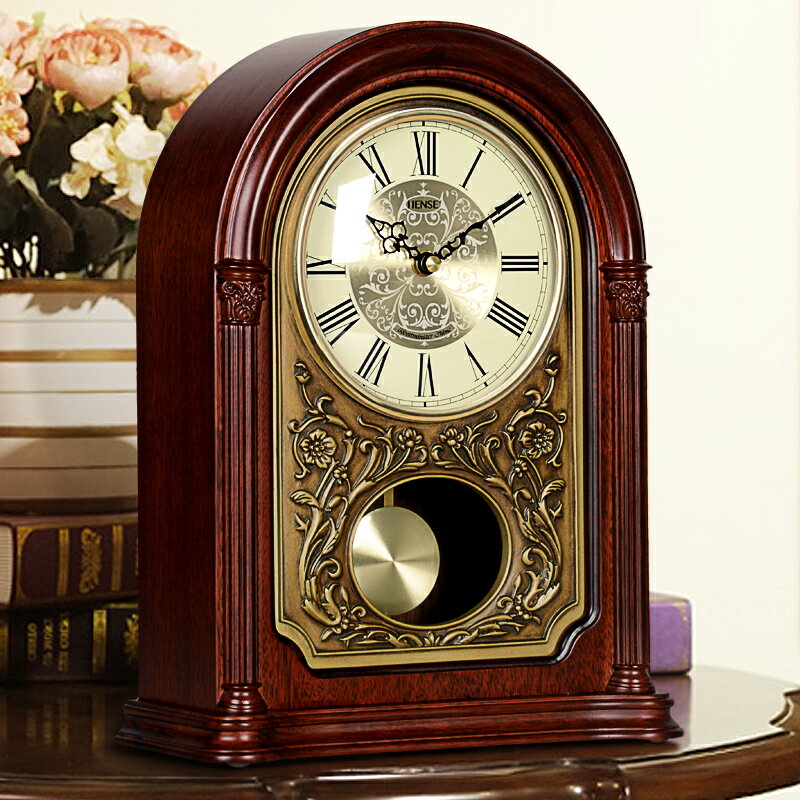 漢時歐式實木座鐘客廳創意復古座鐘麗聲靜音鐘表仿古報時臺鐘HD05