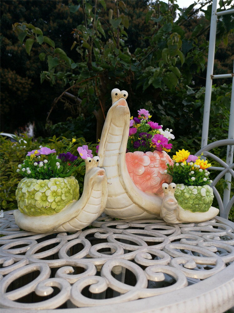 花園裝飾品模擬小蝸牛花盆可愛卡通昆蟲擺件戶外綠植多肉植物花缸