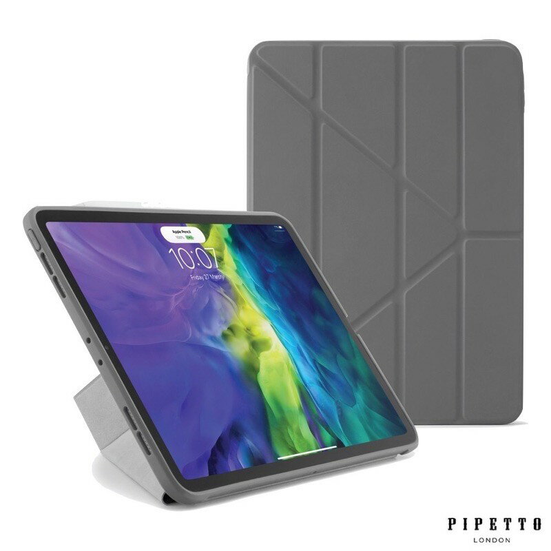 強強滾p-Pipetto iPad Air 10.9吋 (2020) Origami TPU多角度多功能保護套 -深灰色