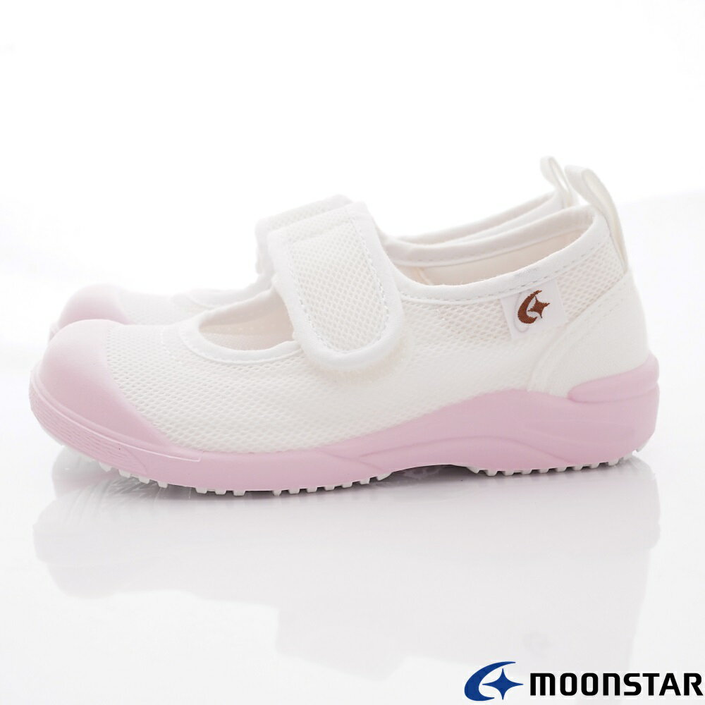日本月星Moonstar機能童鞋絆帶室內鞋系列寬楦日本製速乾左右區別室內鞋款N024粉(中小童段/中大童段) 2