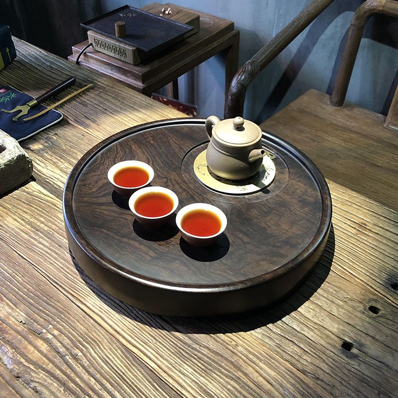 免運 整塊黑檀木花梨木茶盤實木圓形簡約家用客廳現代大小號功夫茶具 可開立發票