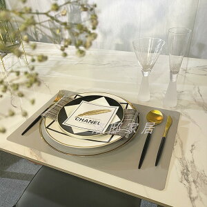 北歐式樣板房間餐盤白黑灰咖系餐具套裝西餐盤金邊碟餐桌組合擺臺