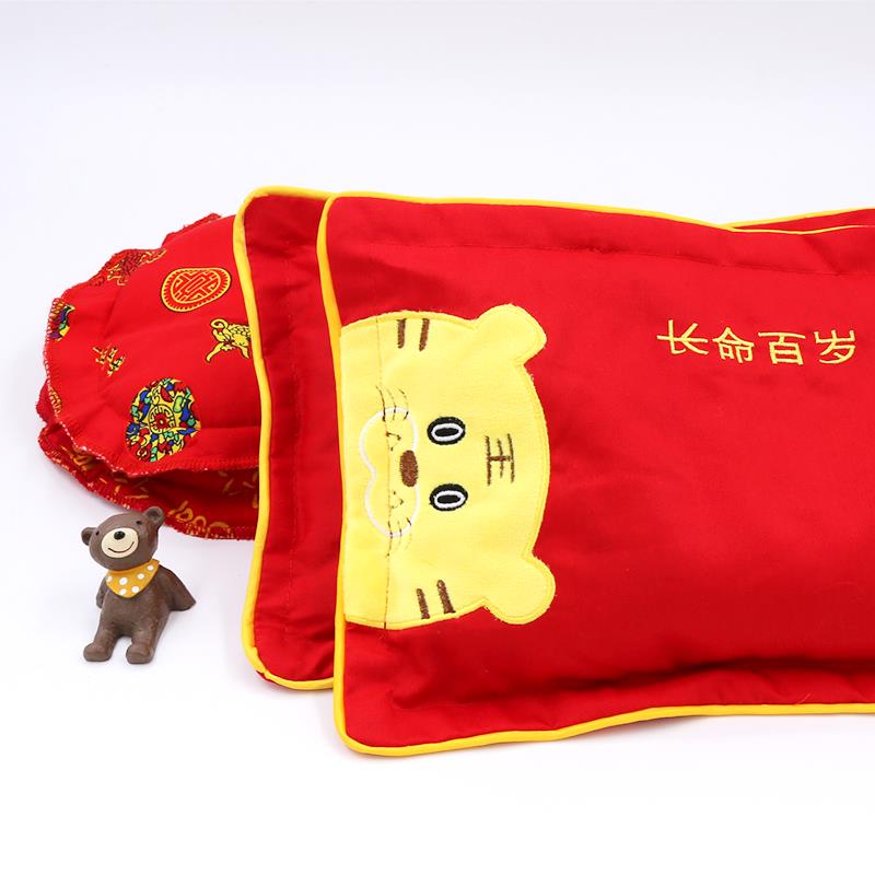 嬰兒紅色老虎枕頭幼兒純棉防偏頭定型枕新生兒0-1歲寶寶小米枕頭