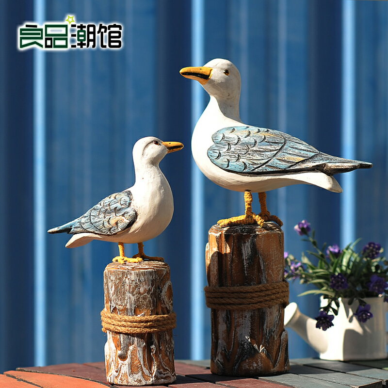 創意地中海海洋風格實木海鳥海鷗客廳玄關裝飾櫥窗婚禮裝飾品擺件