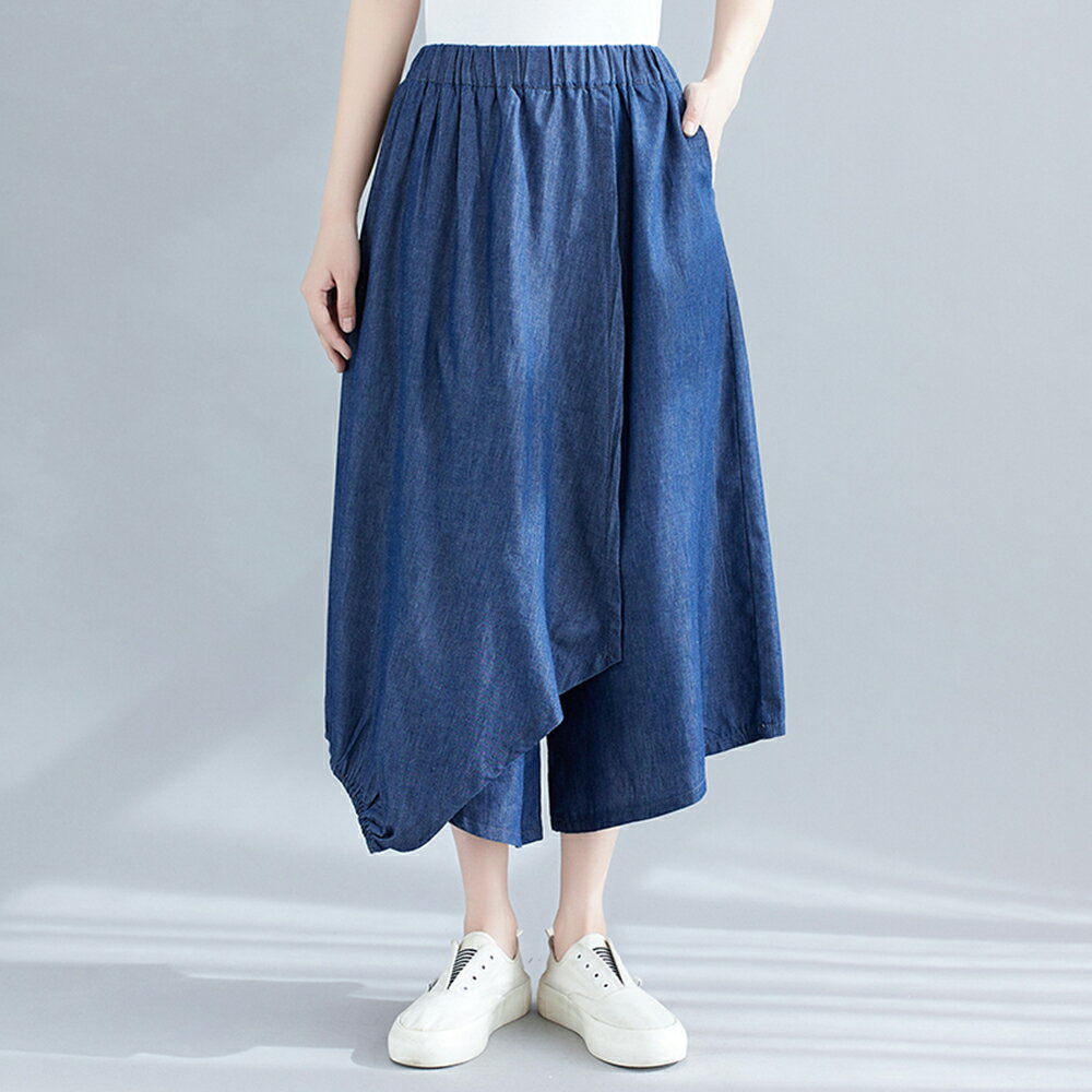 ＊ORead＊韓版寬鬆天絲牛仔不規則褲裙 ( 2色M~2XL)【限定加碼✿全館滿額再折】