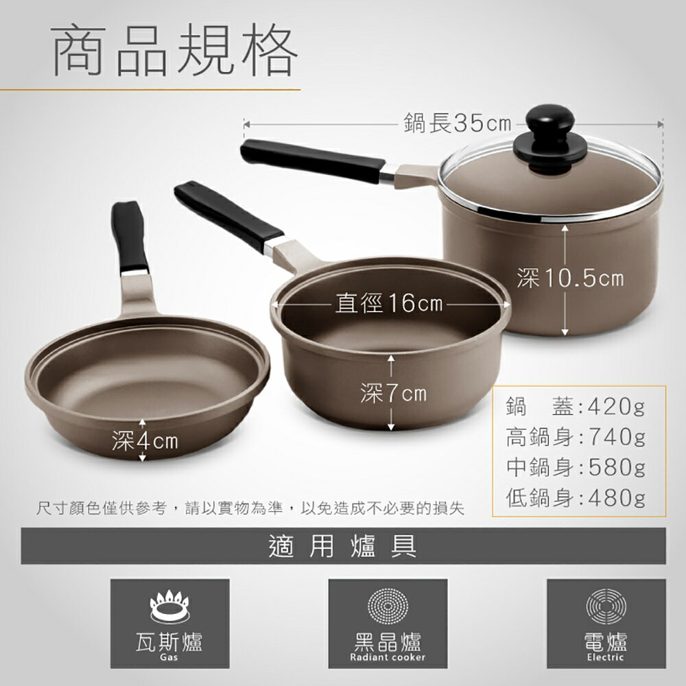 【日本Peacetar 必仕達】澳洲原礦 輕食系列 三入調理鍋16cm /平底鍋/湯鍋/調理中鍋 5