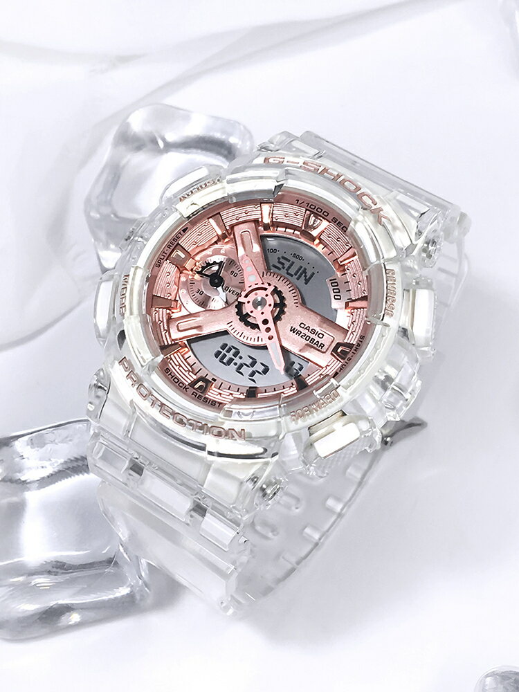 卡西歐手錶女GSHOCK限量獨角獸玫瑰金透明冰韌石英女表GMA-S110SR【北歐居家生活】