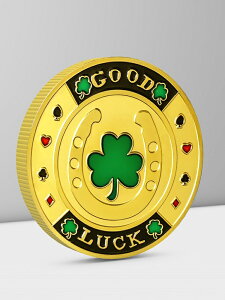 三葉草幸運撲克硬幣 GOOD LUCK紀念章壓牌器決策幣金屬玩具徽章