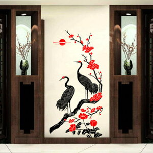 仙鶴中式墻貼紙 客廳玄關電視沙發背景裝飾墻貼畫 創意中國風貼1入