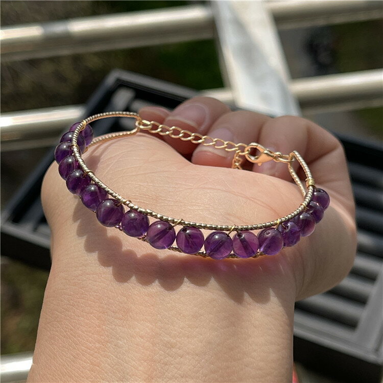 天然紫水晶編織手鐲手鏈 14K包金 特價 K104