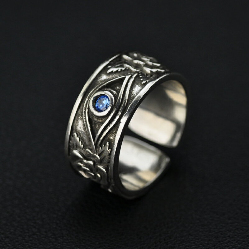 復古泰銀荷魯斯之眼戒指S925戒指男霸氣單身個性指環男民族風飾品
