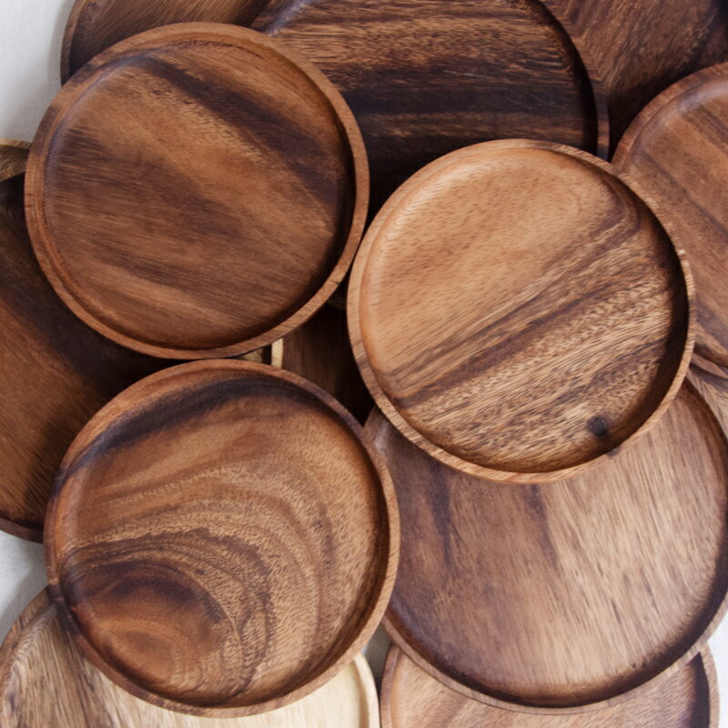 日式黑胡桃木托盤盤子圓盤原木創意木質餐具果盤餐盤點心盤碟子