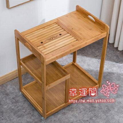 行動茶臺 家用小茶車燒水壺一體烏金石茶車實木帶輪茶几陽臺泡茶桌T