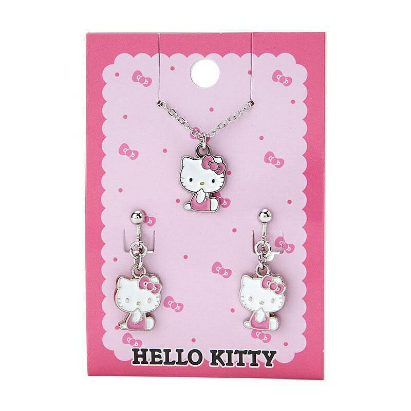 【震撼精品百貨】Hello Kitty 凱蒂貓~日本SANRIO三麗鷗 KITTY耳環&項鍊組-復古*12492