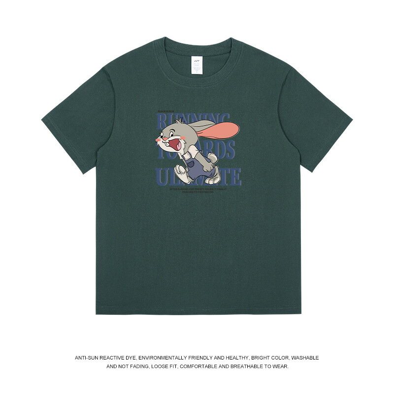 【喜挖】日系卡通印花短袖T恤男寬鬆潮牌夏季ins兔子情侶休閒半袖體恤上衣 0