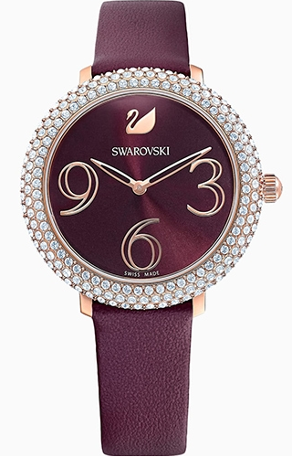 SWAROVSKI 施華洛世奇CRYSTAL FROST璀璨時尚錶(5484064)-34mm-酒紅面皮革【刷卡回饋 分期0利率】【APP下單點數13倍送】