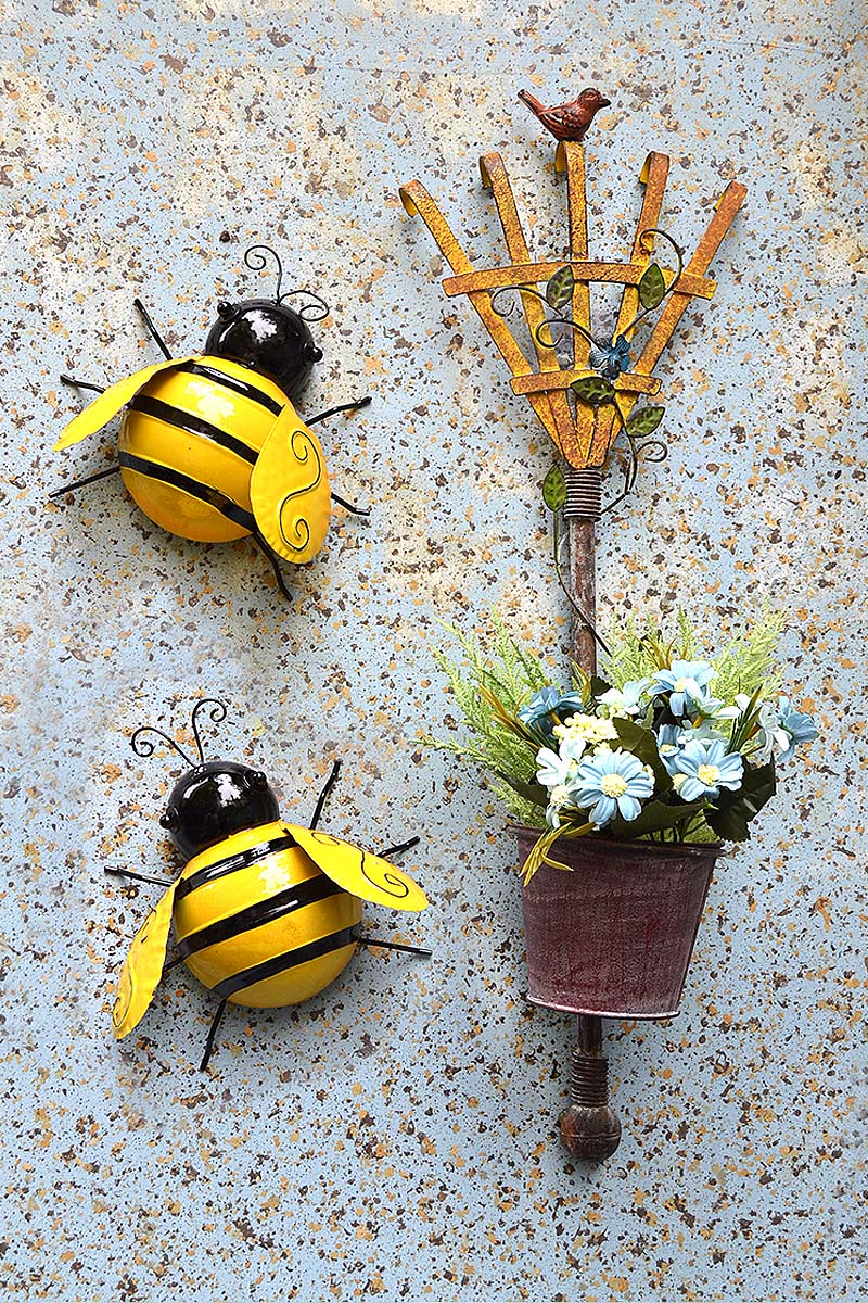 戶外花園庭院鐵藝鐵鍬爬犁花盆蜜蜂壁掛別墅裝飾創意園藝雜件墻飾