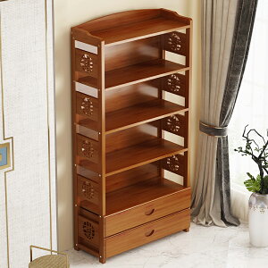 落地實木書柜置物架簡易家用收納楠竹儲物柜子多層展示柜簡約現代