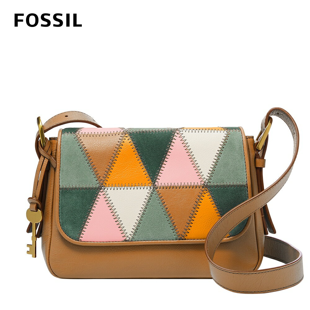 送禮首選★FOSSIL Harper 真皮拼接小馬鞍斜揹包-棕色多彩 ZB1676195【美國時尚品牌】 附防塵袋+提袋【全館滿額折價★FOSSIL全系列包夾送美妝蛋】